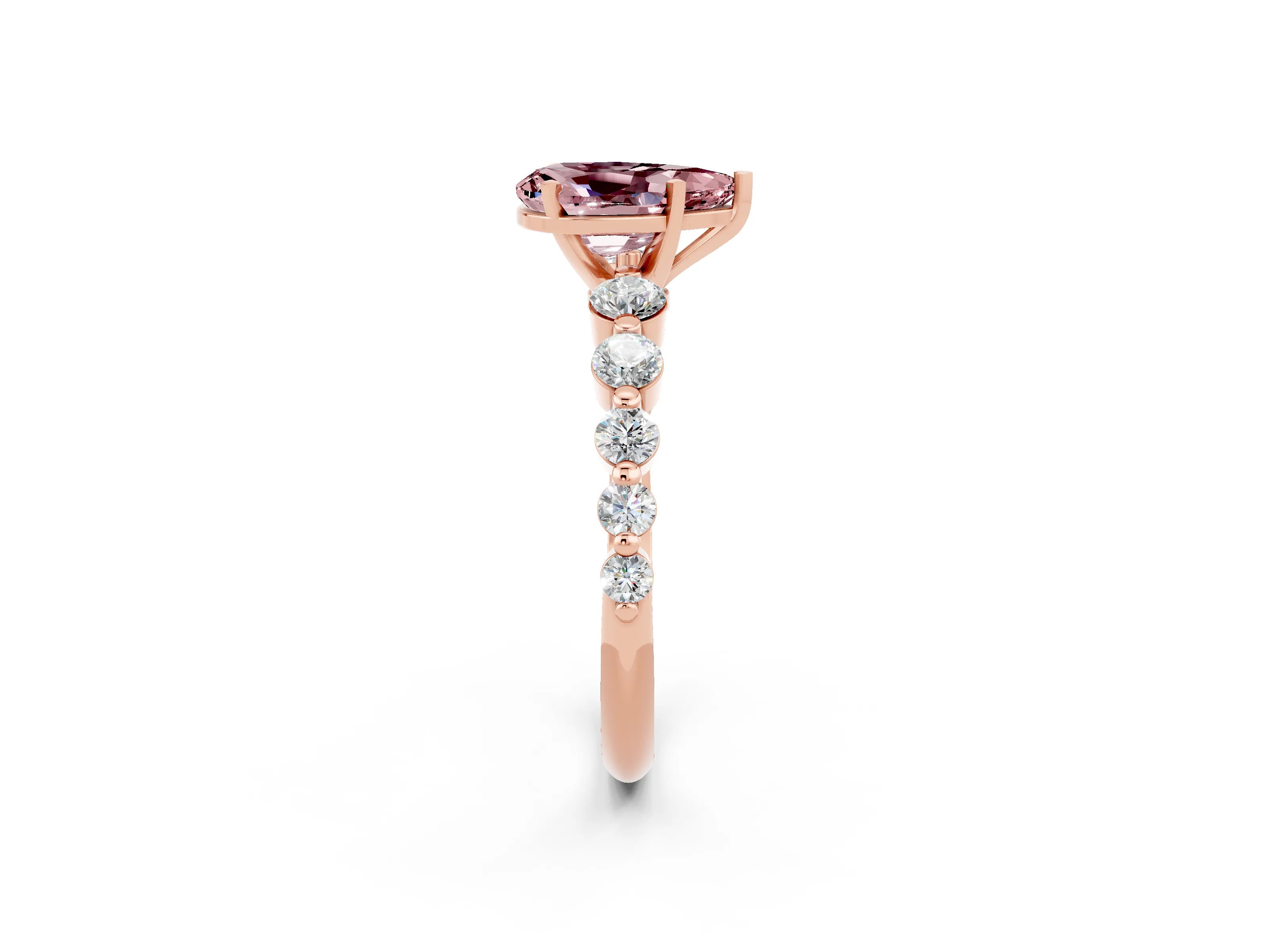 Rose gold Pear Cut Solitaire Morganite Ring with Pave Band and Four-Prong Setting_2