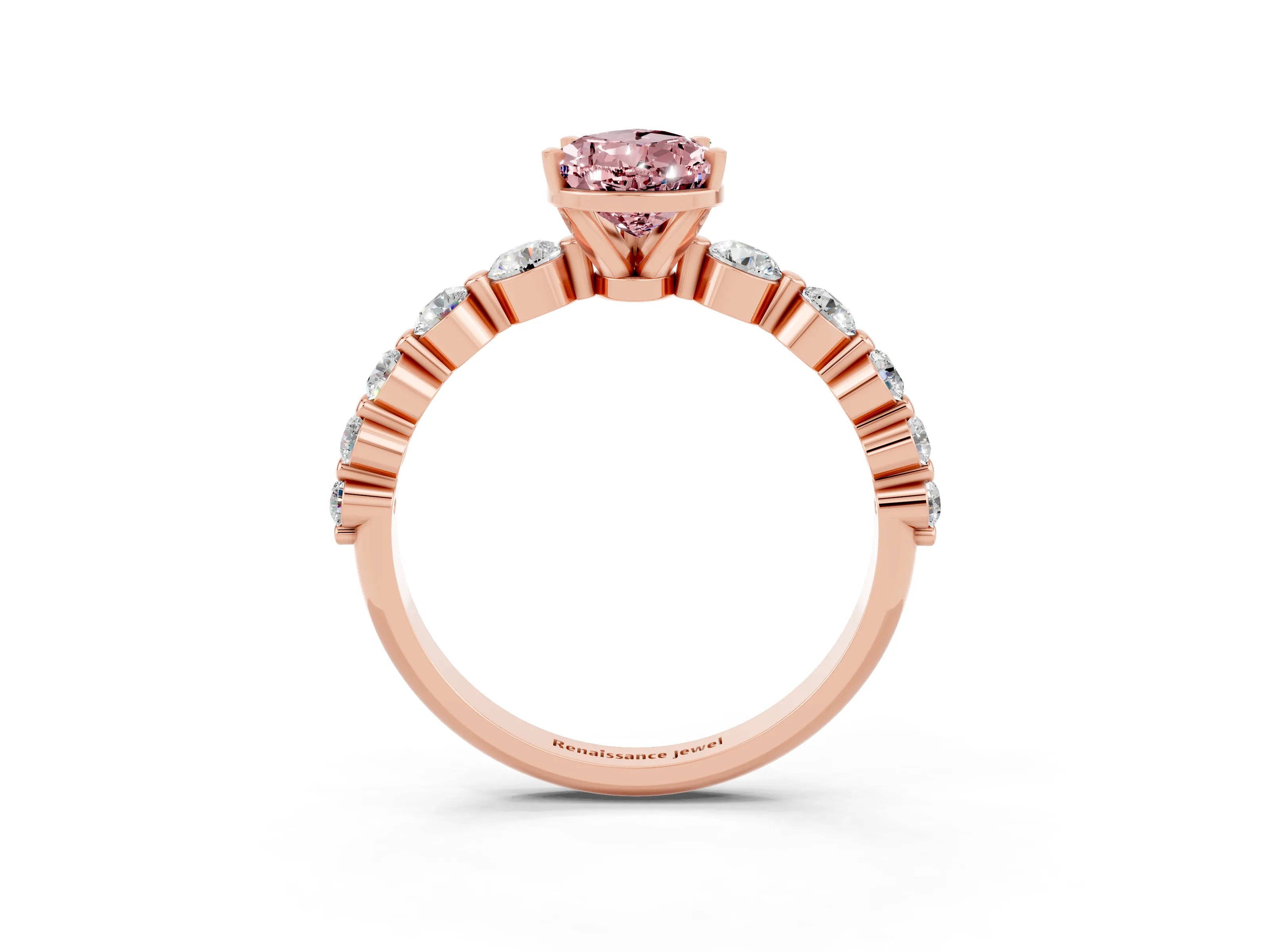 Rose gold Pear Cut Solitaire Morganite Ring with Pave Band and Four-Prong Setting_3