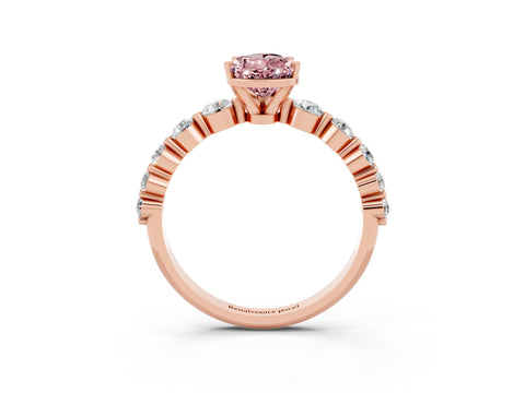 Rose gold Pear Cut Solitaire Morganite Ring with Pave Band and Four-Prong Setting_3