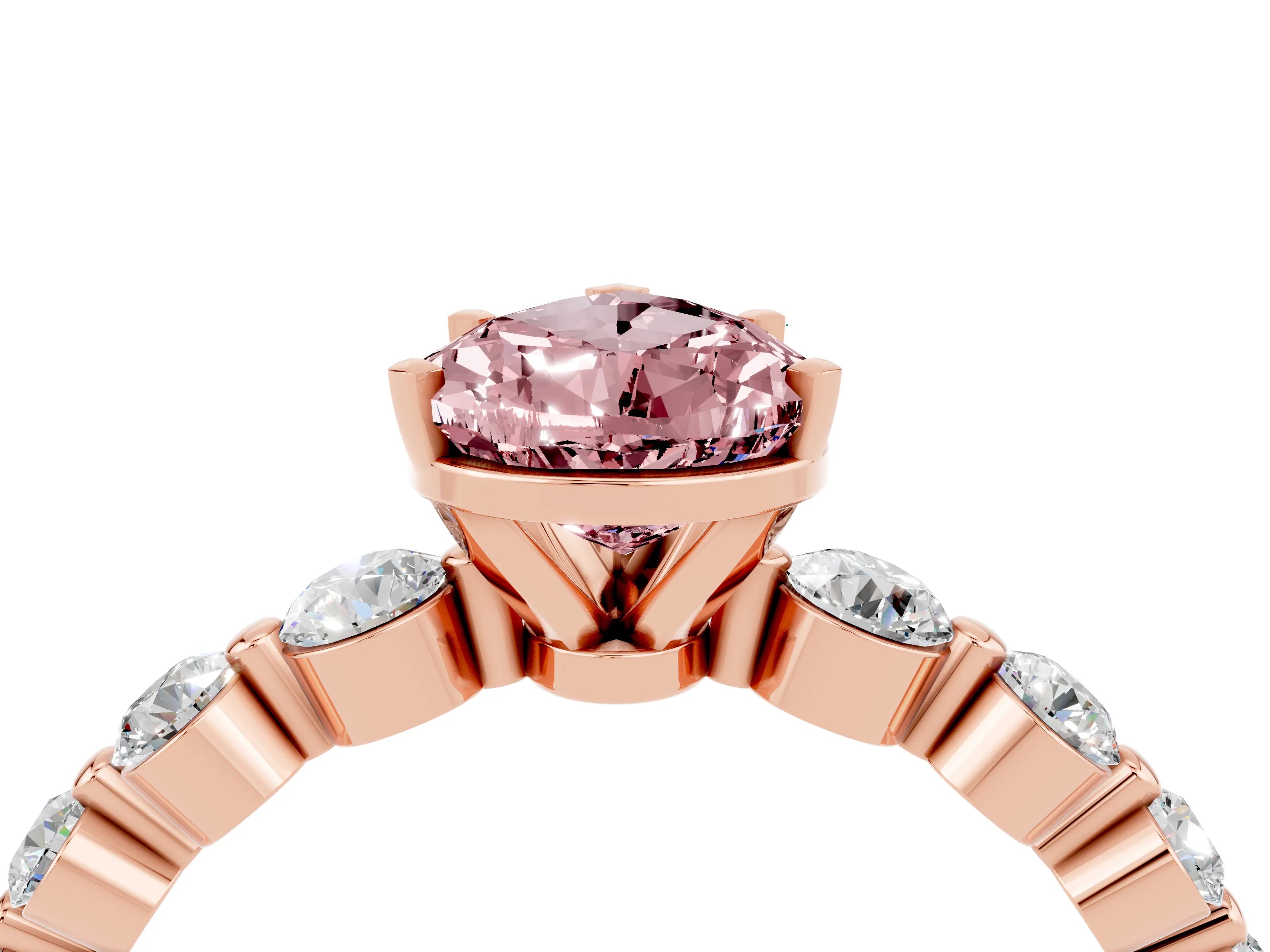 Rose gold Pear Cut Solitaire Morganite Ring with Pave Band and Four-Prong Setting_4