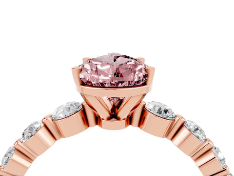 Rose gold Pear Cut Solitaire Morganite Ring with Pave Band and Four-Prong Setting_4