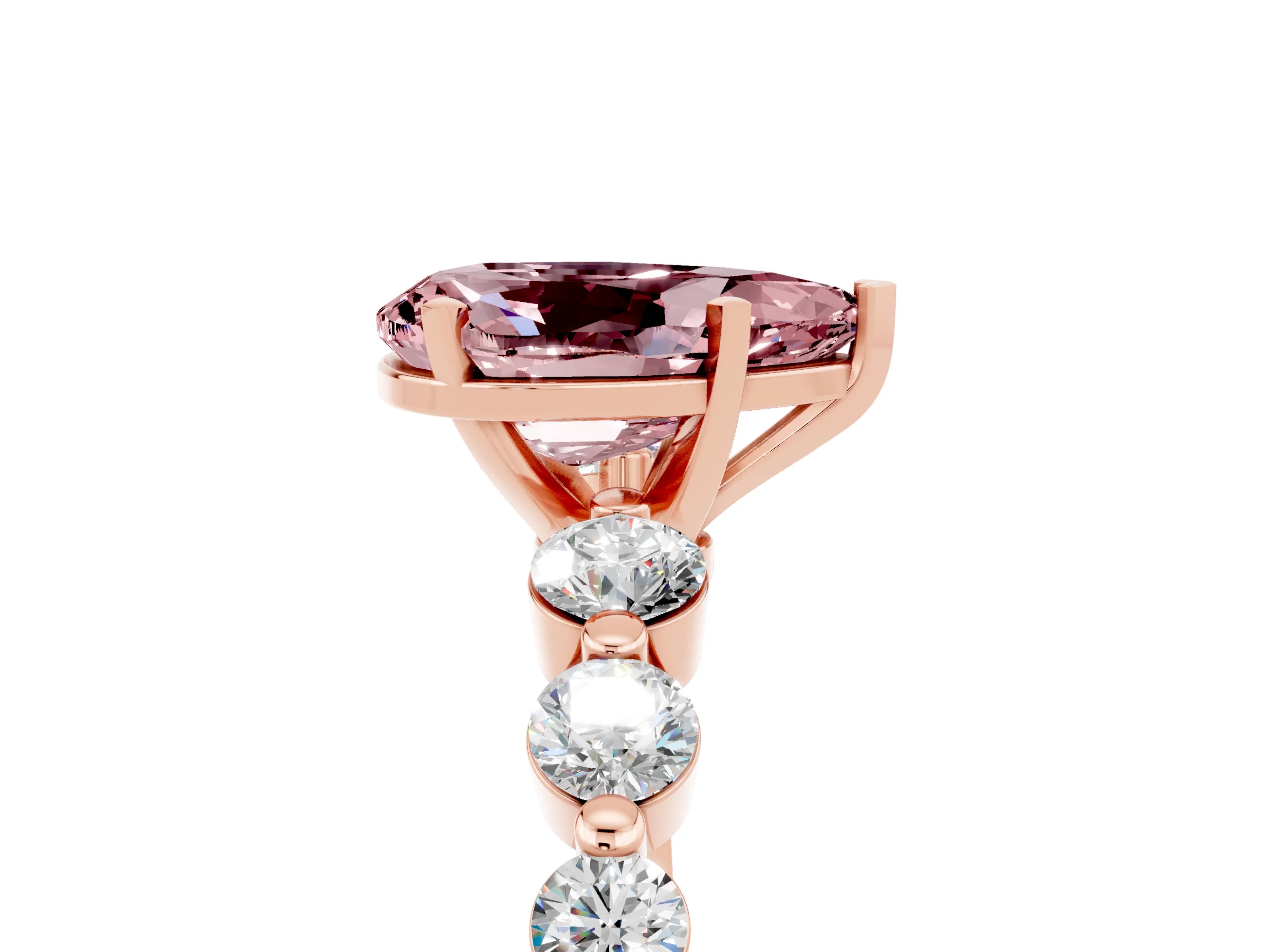 Rose gold Pear Cut Solitaire Morganite Ring with Pave Band and Four-Prong Setting_5