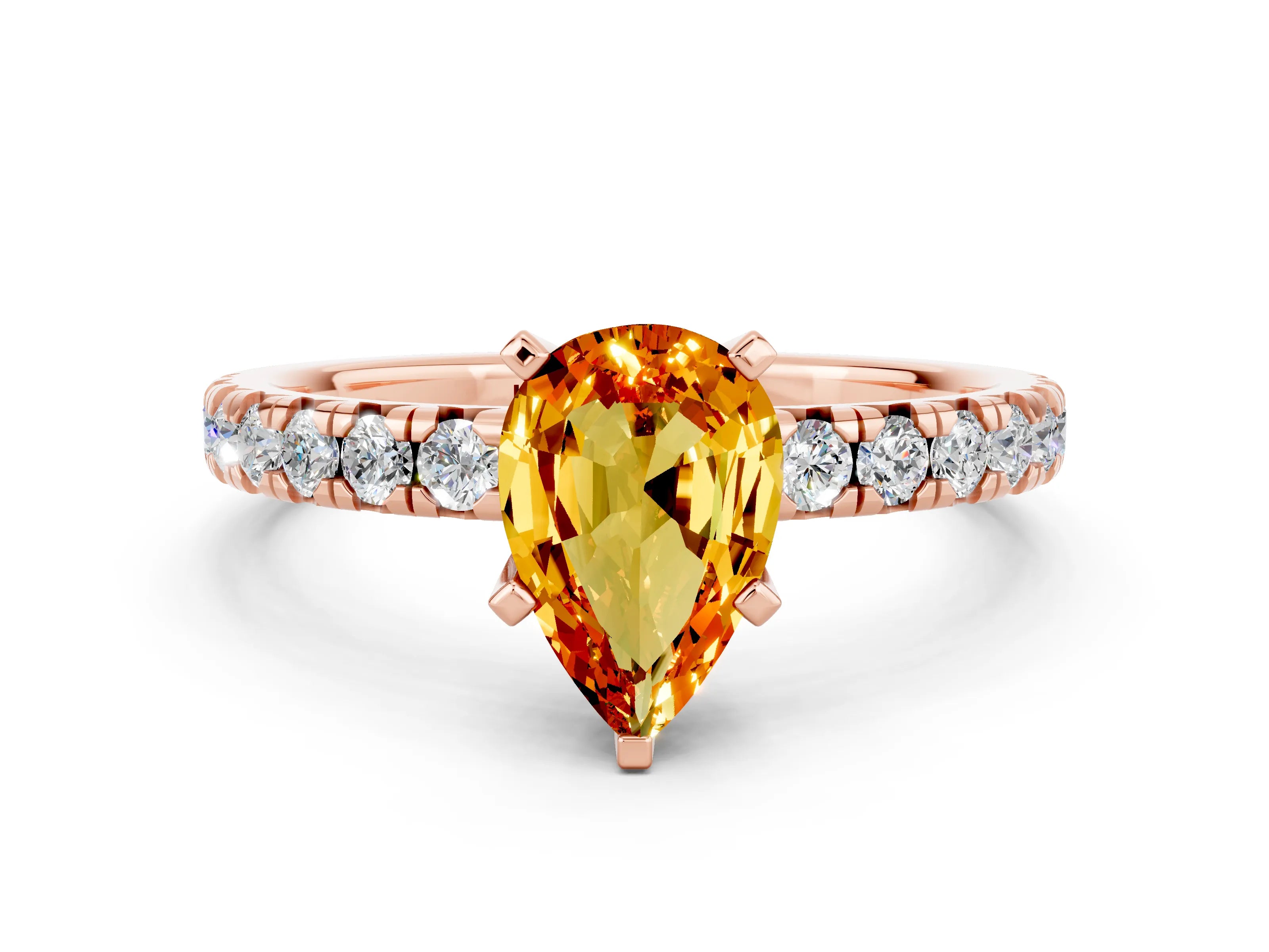 Rose gold Pear Cut Solitaire Pave Diamond Engagement Ring with Four-Prong Setting
