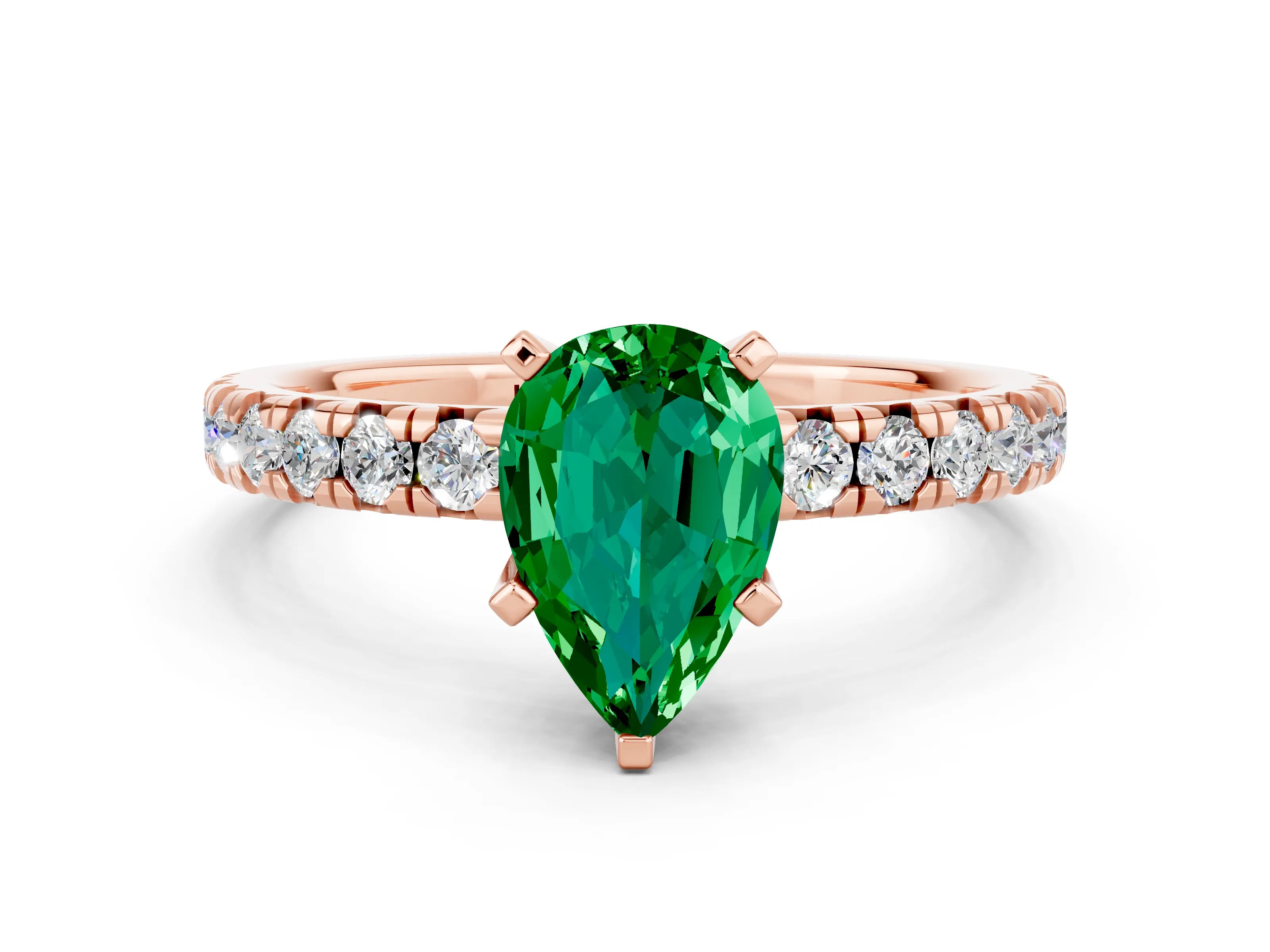 Rose gold Pear Cut Solitaire Pave Diamond Engagement Ring with Four-Prong Setting
