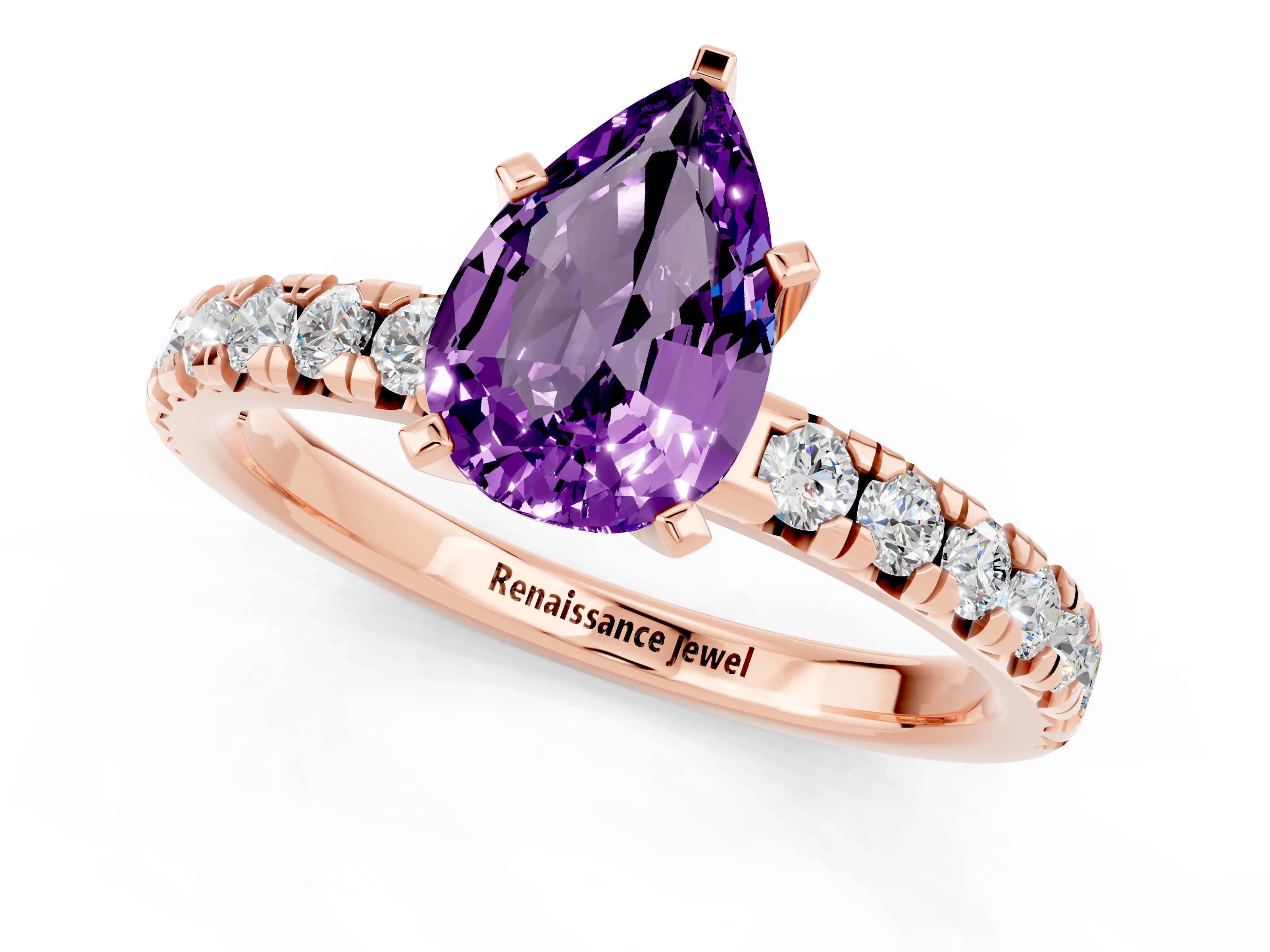 Rose gold Pear Cut Solitaire Pave Diamond Engagement Ring with Four-Prong Setting_1