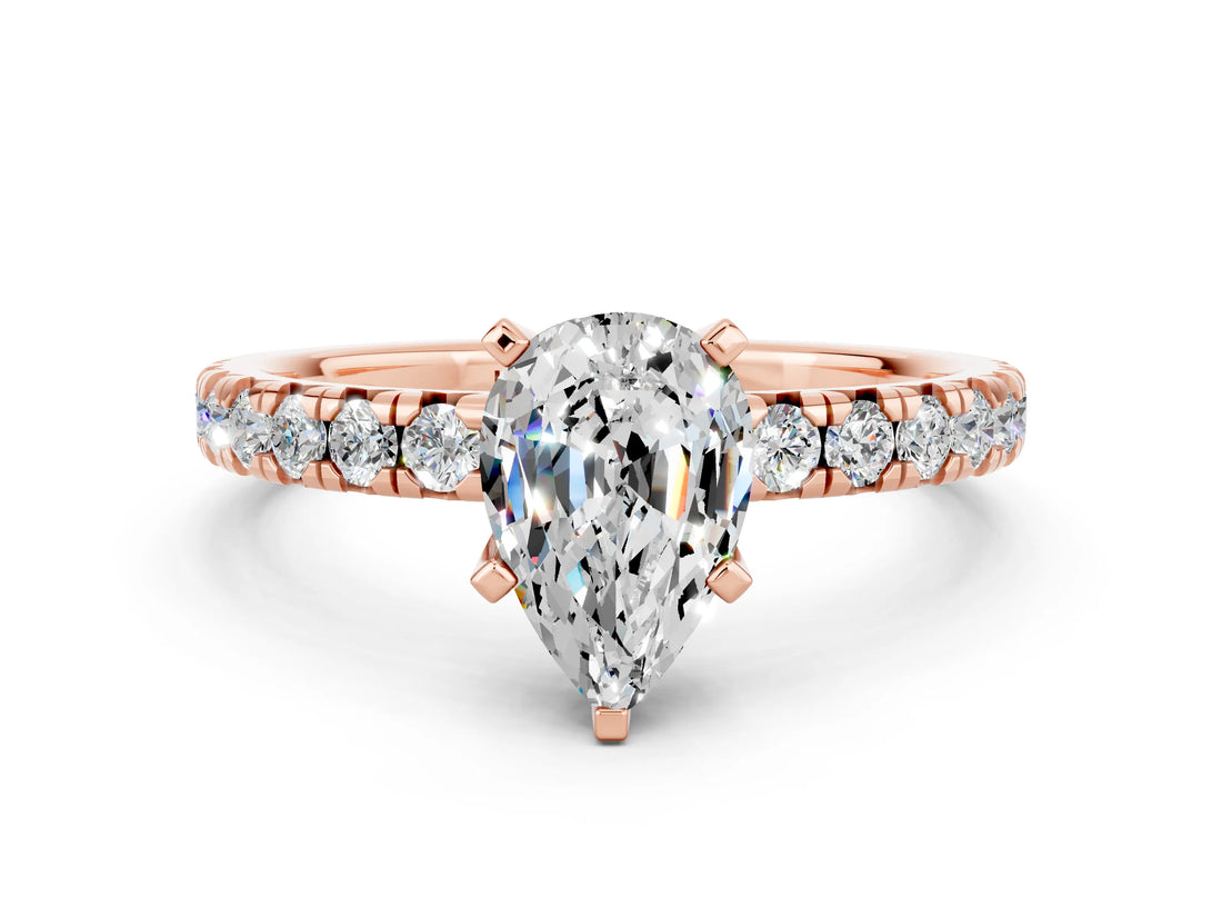 Rose gold Pear Cut Solitaire Pave Diamond Engagement Ring with Four-Prong Setting_12
