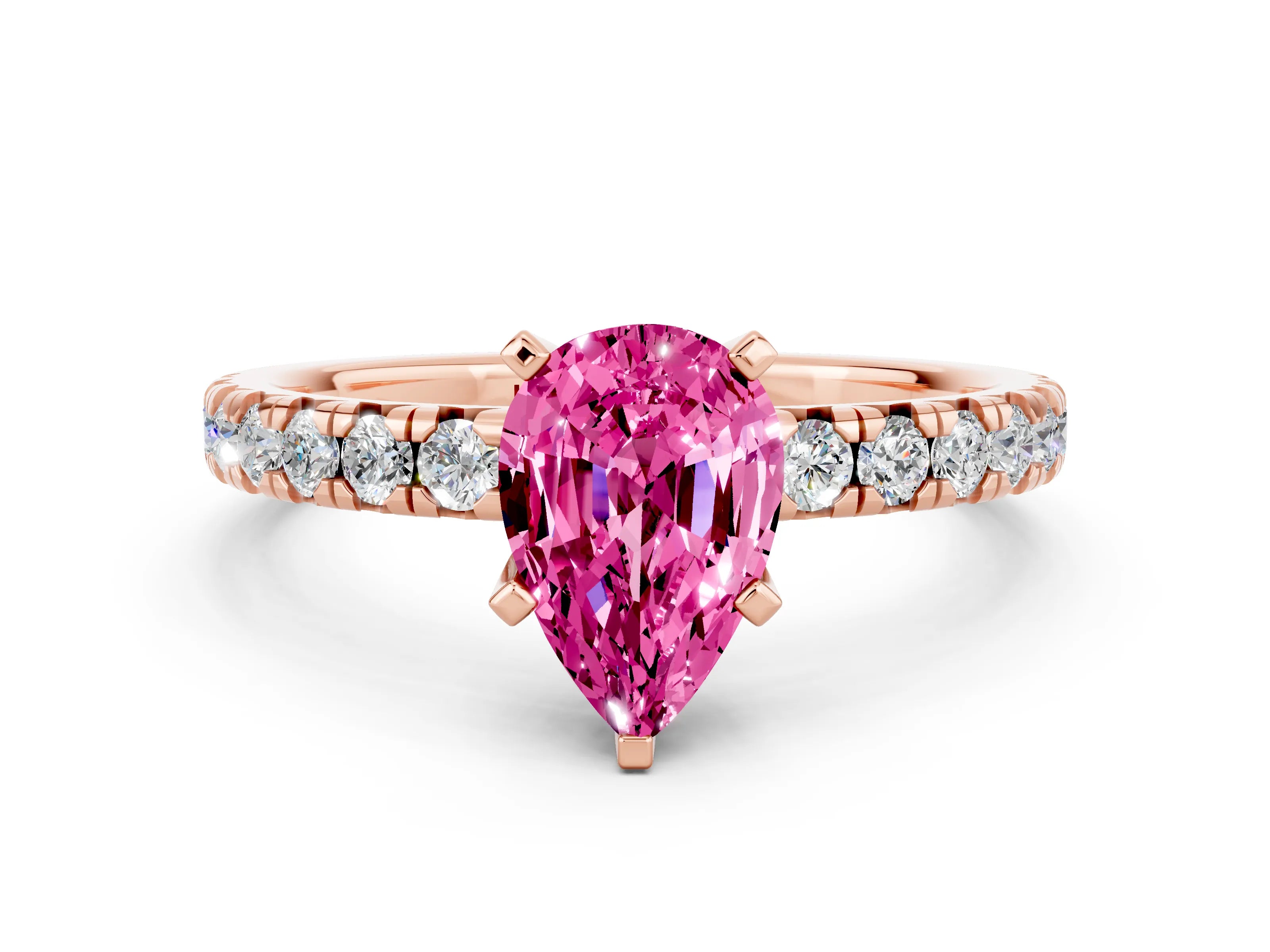 Rose gold Pear Cut Solitaire Pave Diamond Engagement Ring with Four-Prong Setting_12