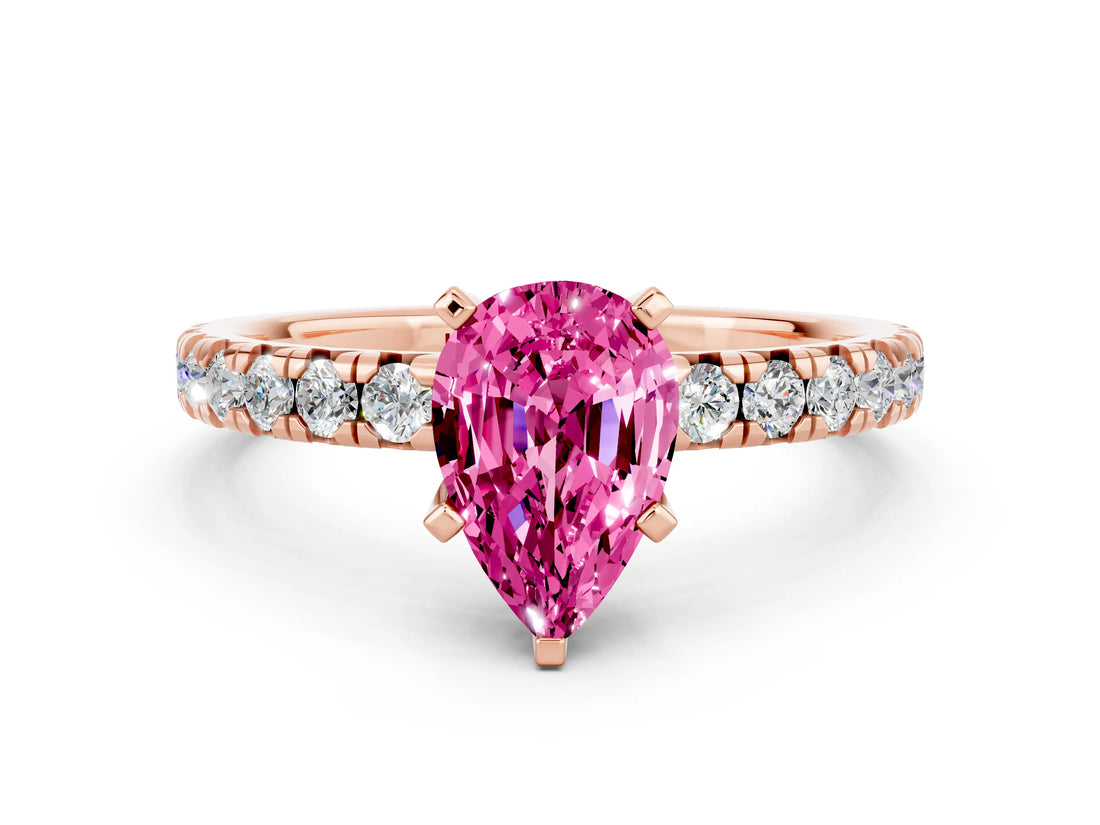 Rose gold Pear Cut Solitaire Pave Diamond Engagement Ring with Four-Prong Setting_12