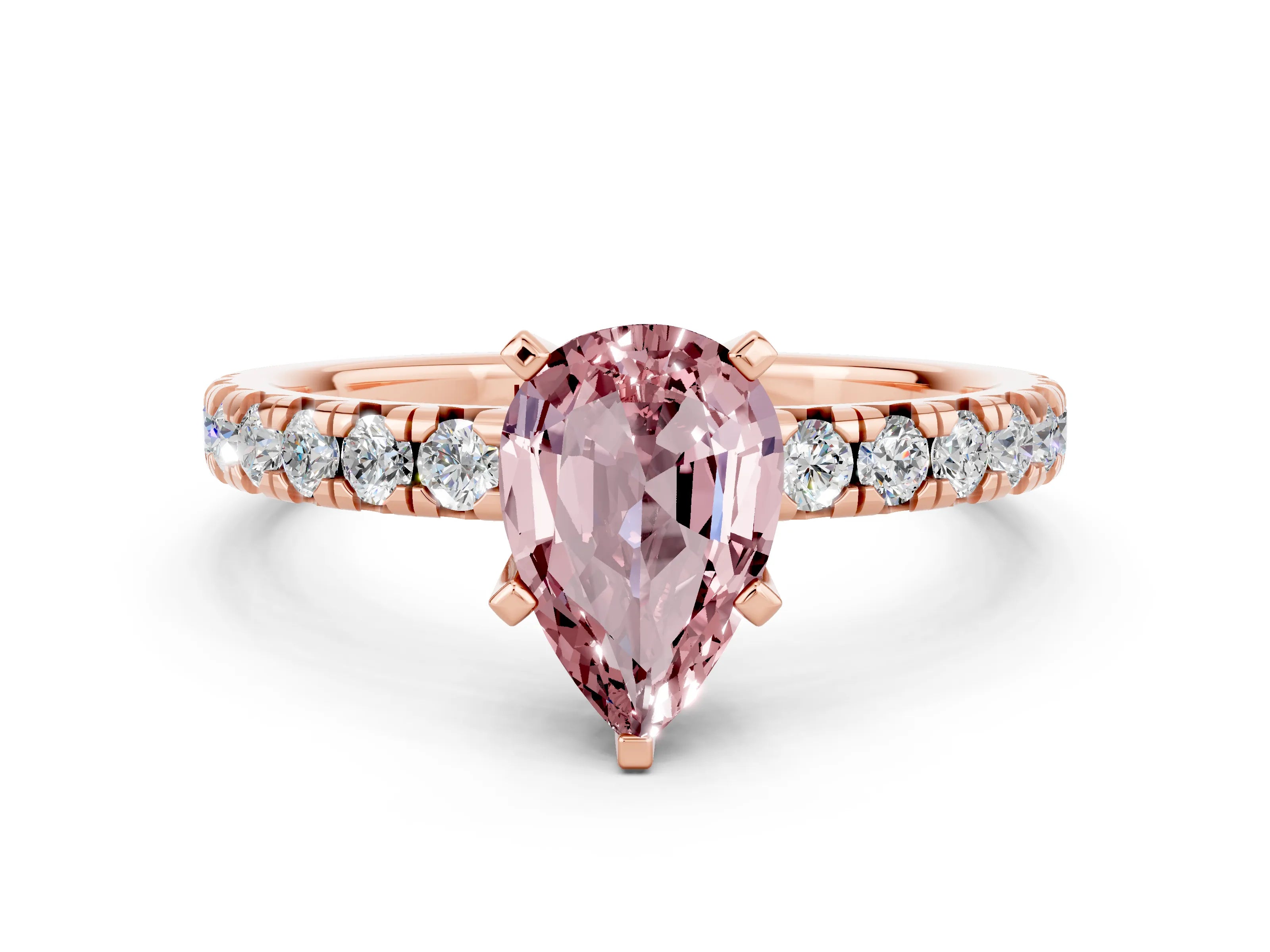 Rose gold Pear Cut Solitaire Pave Diamond Engagement Ring with Four-Prong Setting_12