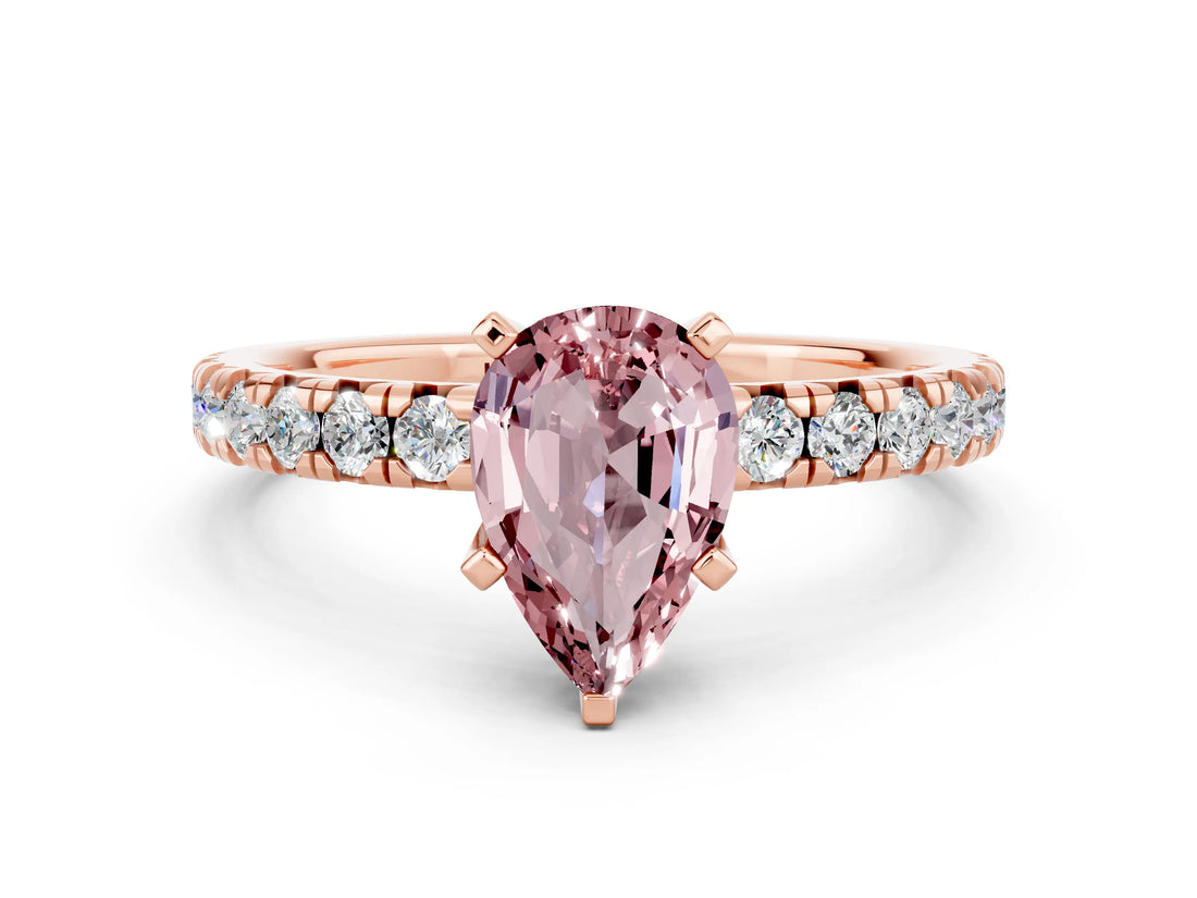 Rose gold Pear Cut Solitaire Pave Diamond Engagement Ring with Four-Prong Setting_12