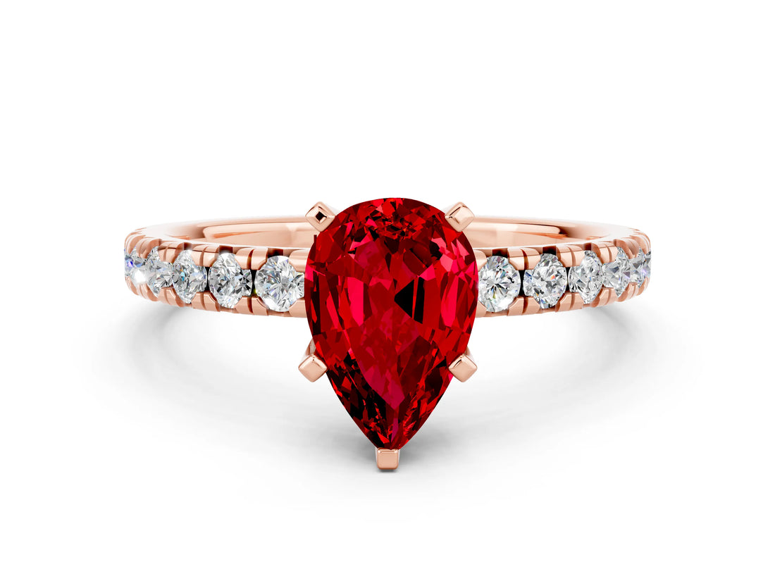 Rose gold Pear Cut Solitaire Pave Diamond Engagement Ring with Four-Prong Setting_12