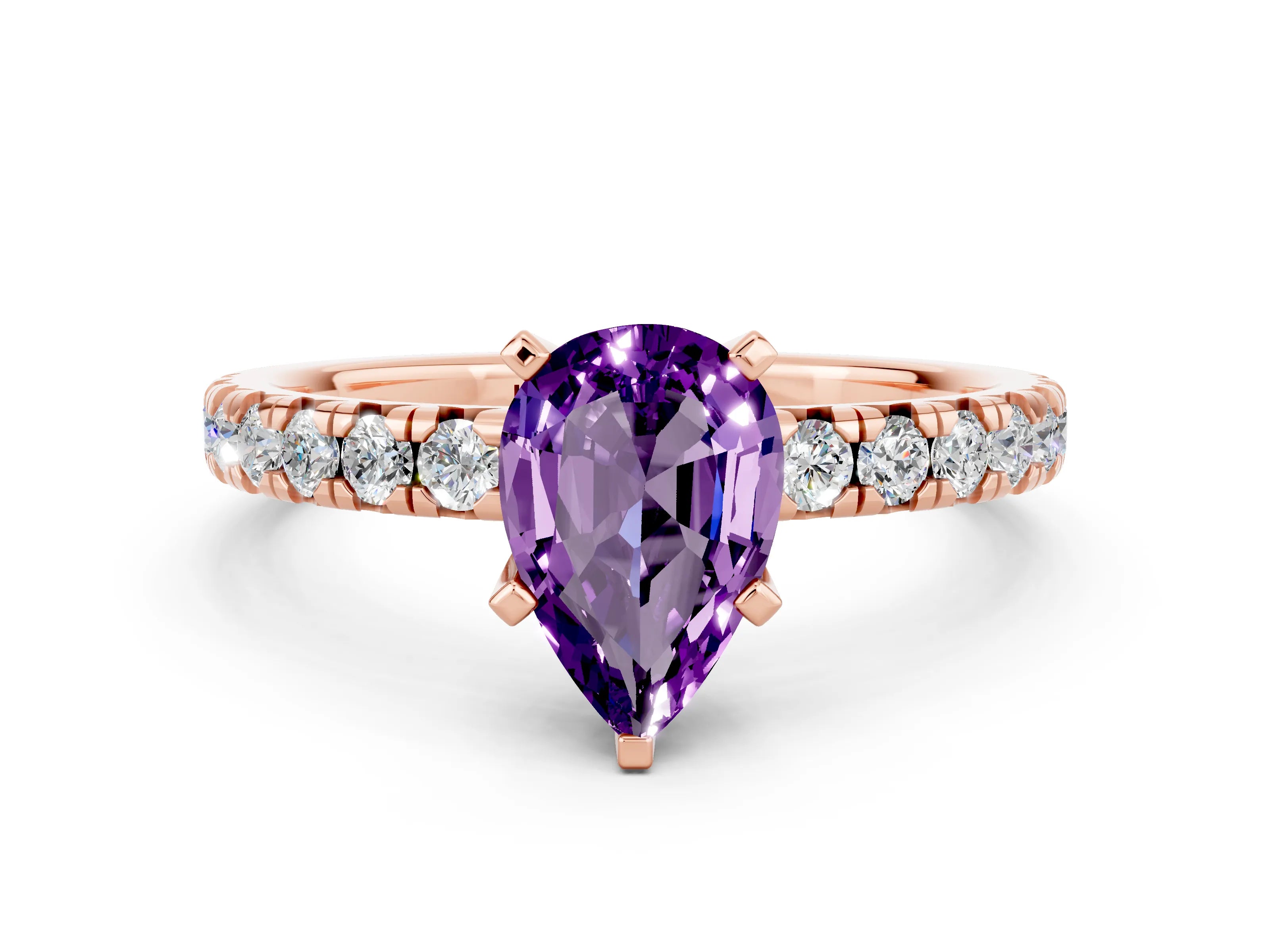 Rose gold Pear Cut Solitaire Pave Diamond Engagement Ring with Four-Prong Setting_12
