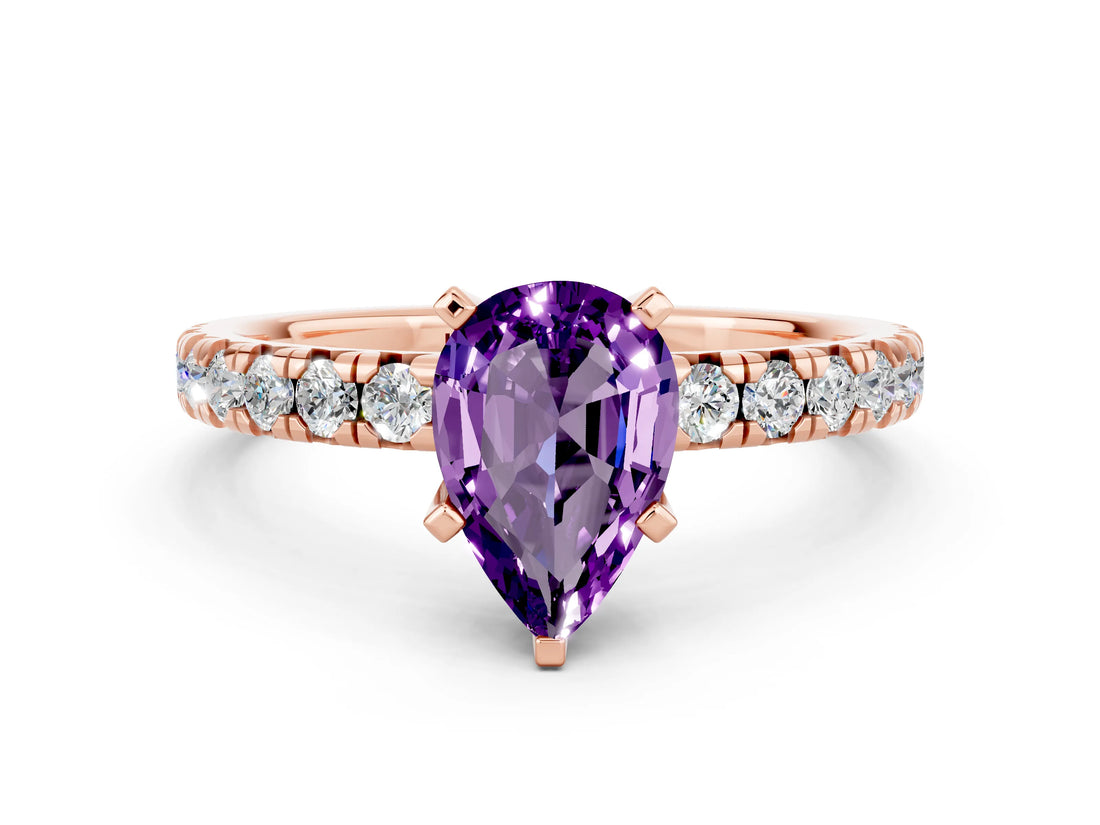 Rose gold Pear Cut Solitaire Pave Diamond Engagement Ring with Four-Prong Setting_12