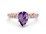 Rose gold Pear Cut Solitaire Pave Diamond Engagement Ring with Four-Prong Setting_12