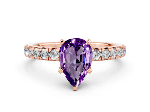 Rose gold Pear Cut Solitaire Pave Diamond Engagement Ring with Four-Prong Setting_12
