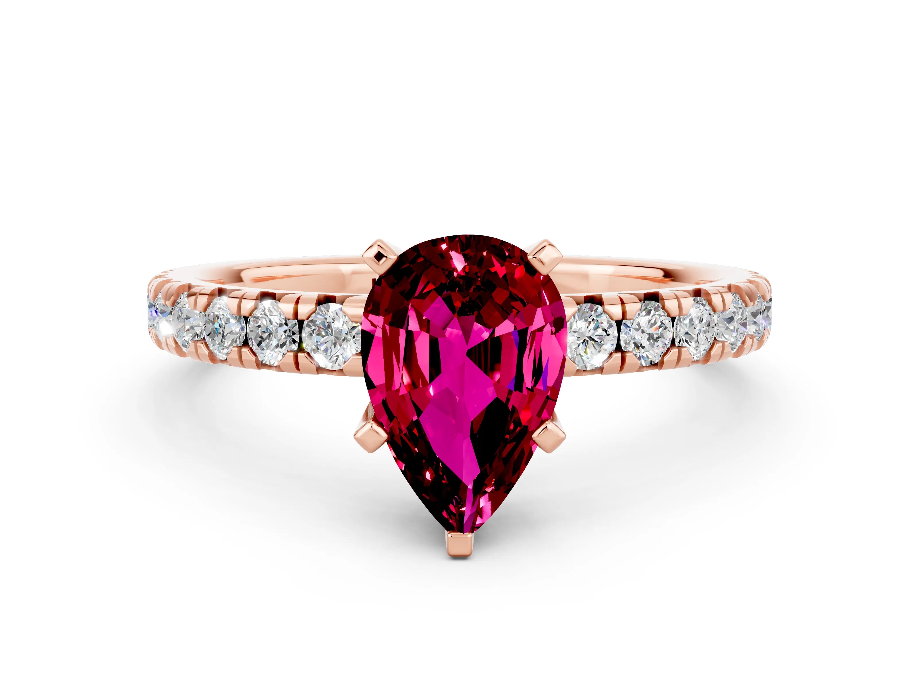 Rose gold Pear Cut Solitaire Pave Diamond Engagement Ring with Four-Prong Setting_12