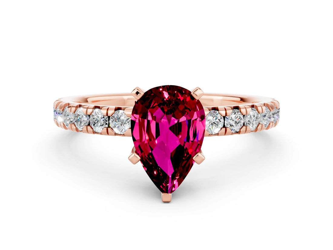 Rose gold Pear Cut Solitaire Pave Diamond Engagement Ring with Four-Prong Setting_12