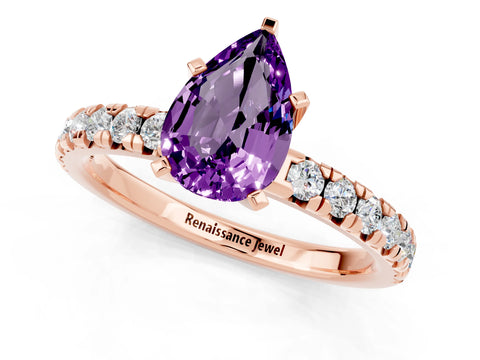 Rose gold Pear Cut Solitaire Pave Diamond Engagement Ring with Four-Prong Setting_13