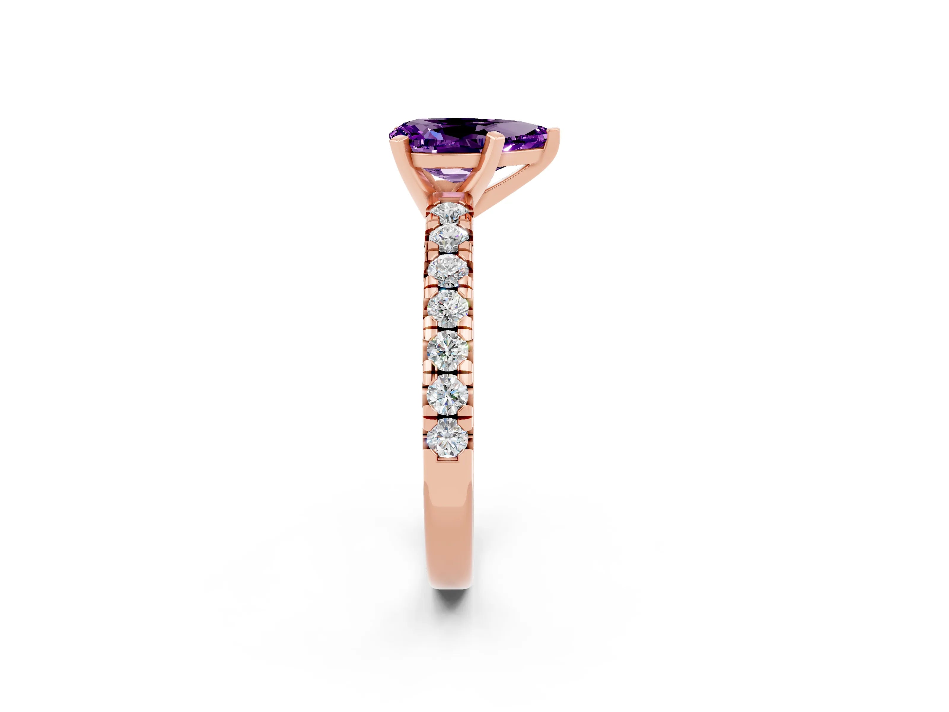 Rose gold Pear Cut Solitaire Pave Diamond Engagement Ring with Four-Prong Setting_14