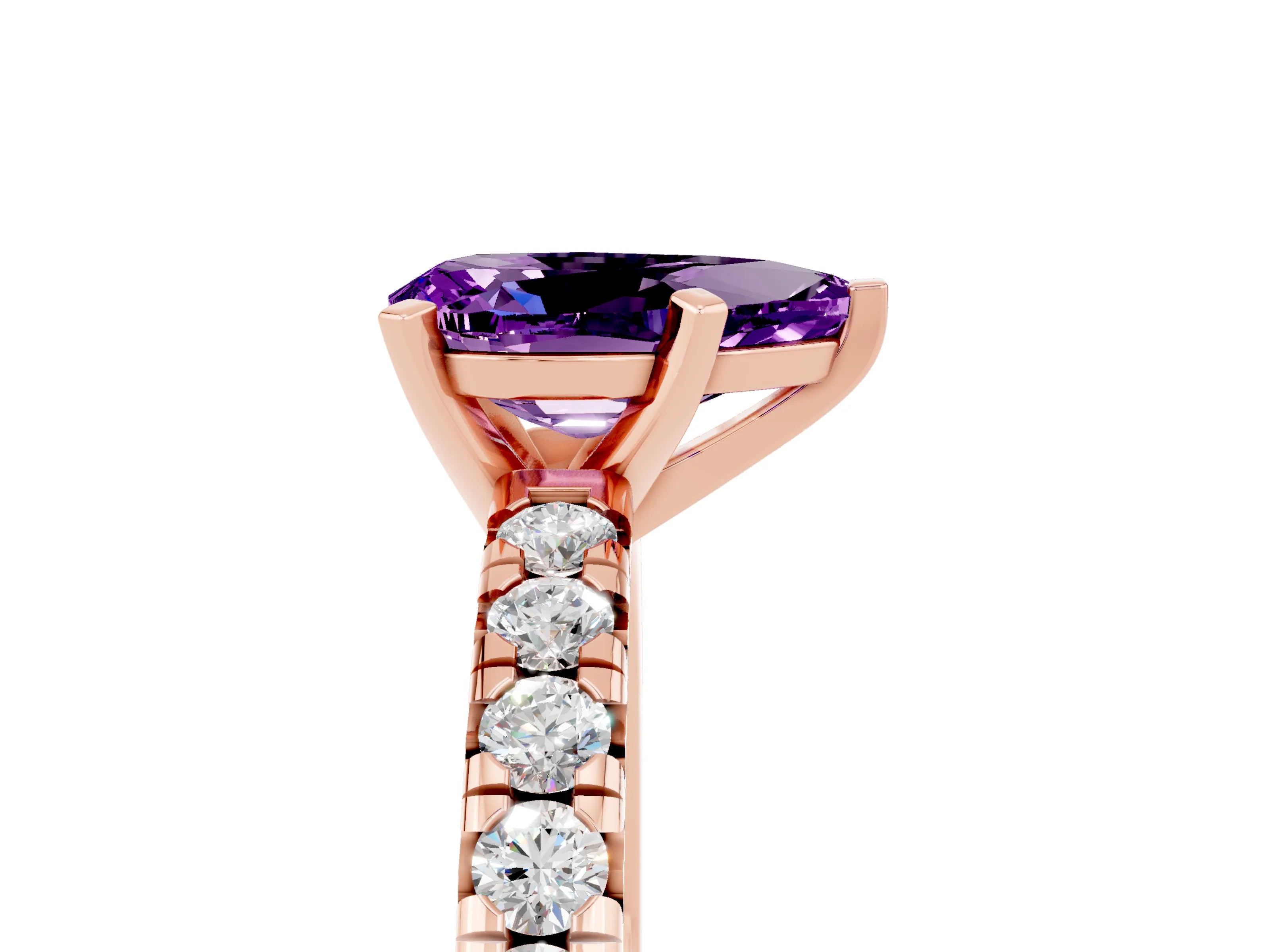 Rose gold Pear Cut Solitaire Pave Diamond Engagement Ring with Four-Prong Setting_17