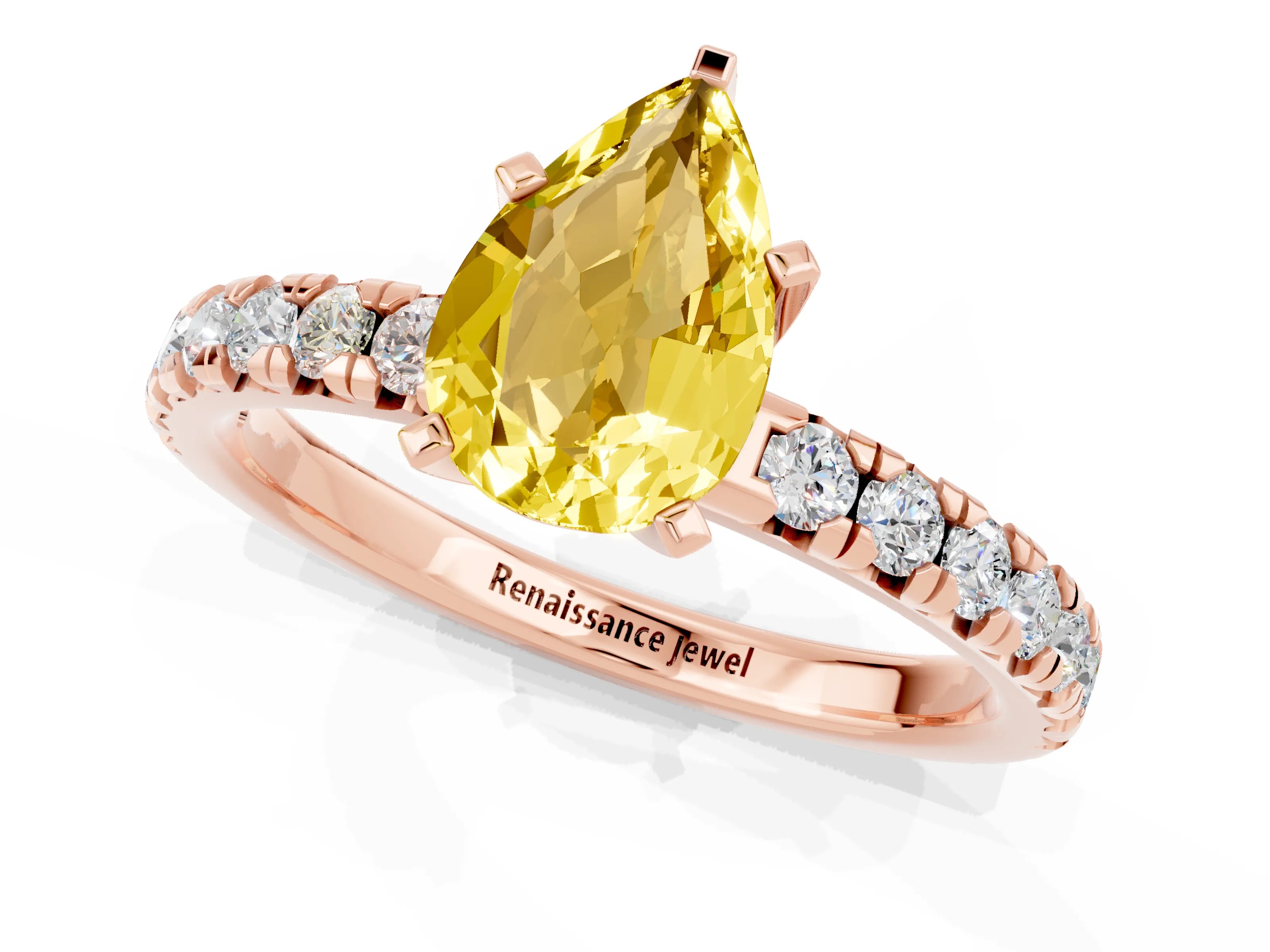 Rose gold Pear Cut Solitaire Pave Diamond Engagement Ring with Four-Prong Setting_1