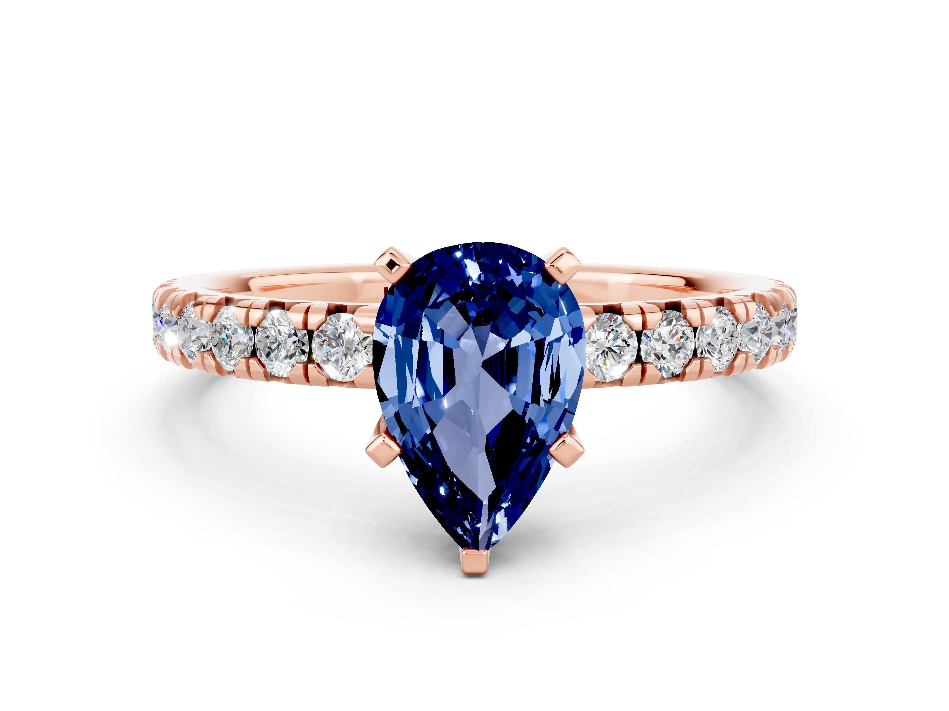 Rose gold Pear Cut Solitaire Pave Diamond Engagement Ring with Four-Prong Setting
