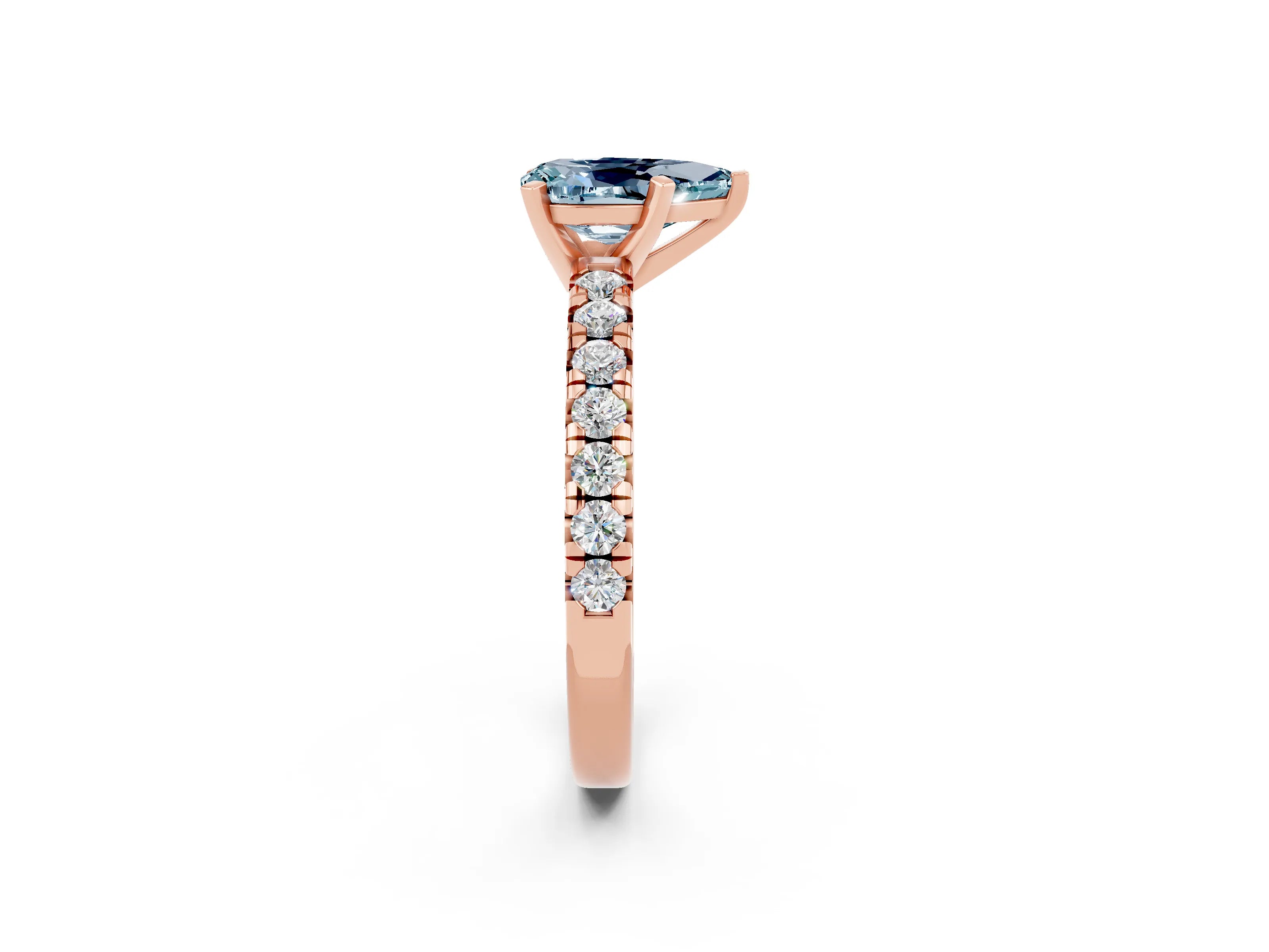 Rose gold Pear Cut Solitaire Pave Diamond Engagement Ring with Four-Prong Setting_2