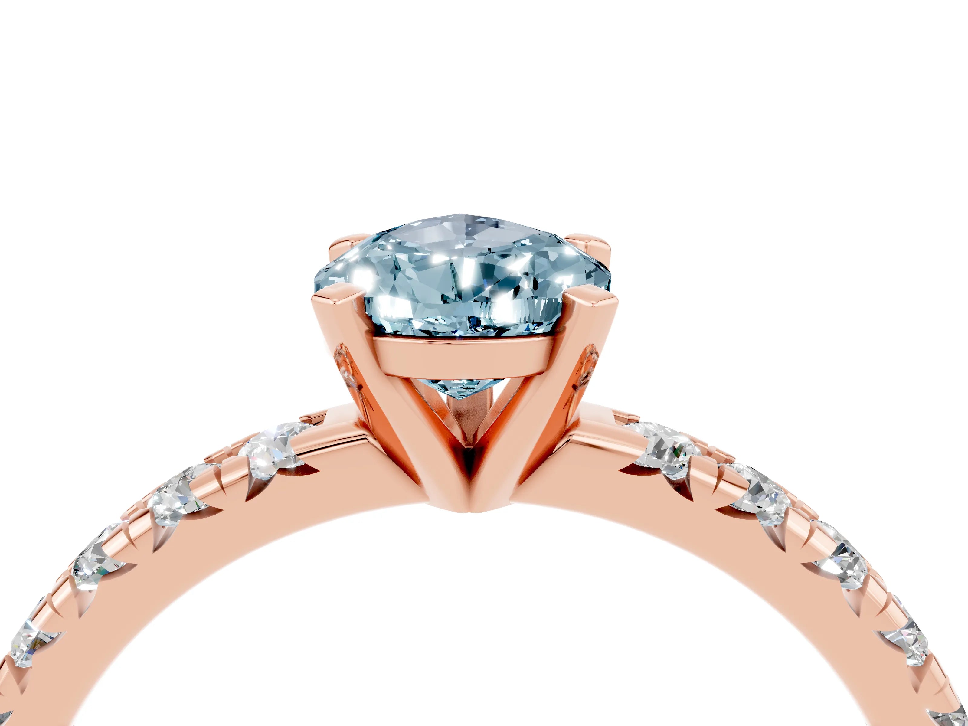 Rose gold Pear Cut Solitaire Pave Diamond Engagement Ring with Four-Prong Setting_4