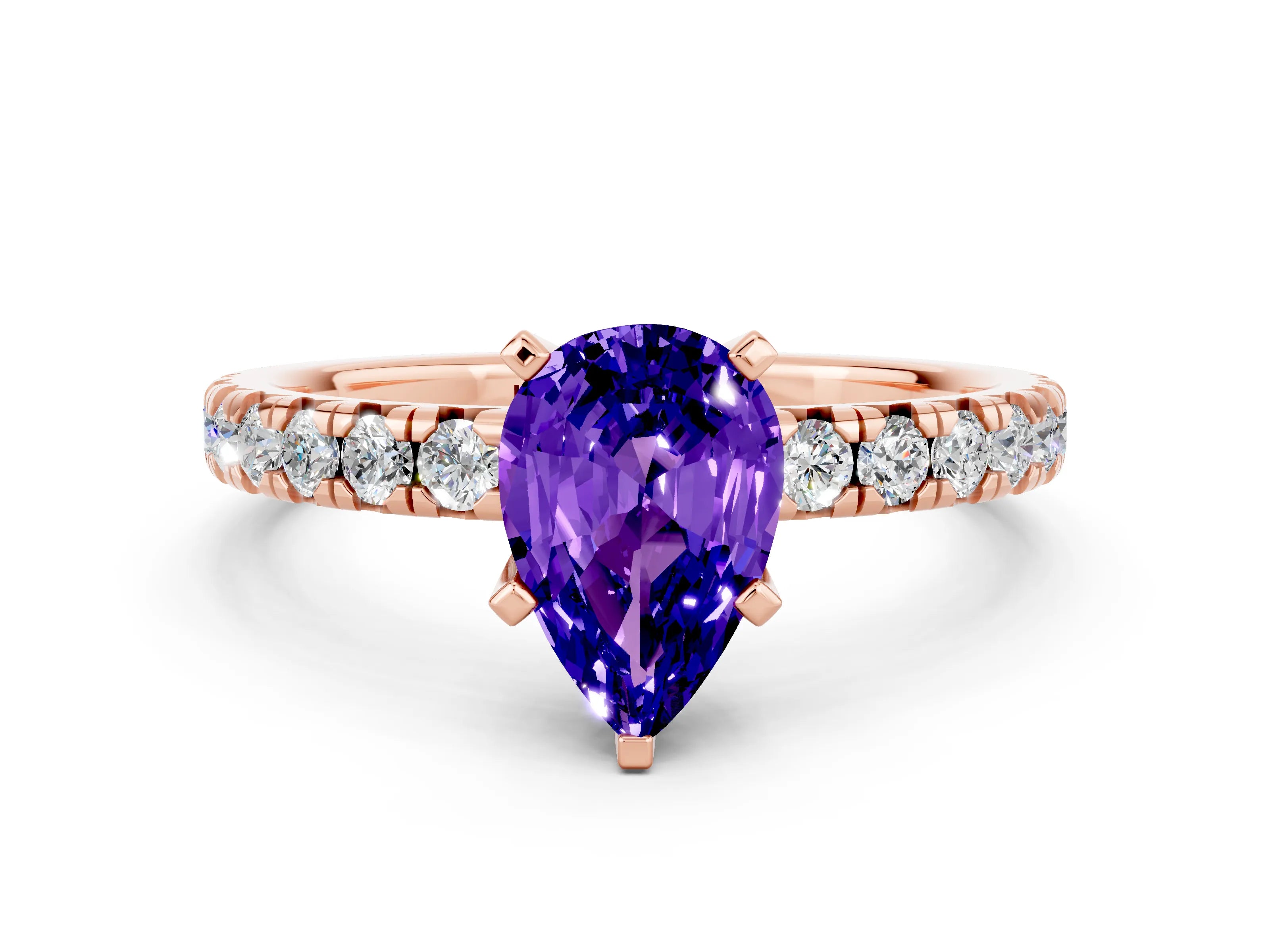 Rose gold Pear Cut Solitaire Pave Diamond Engagement Ring with Four-Prong Setting