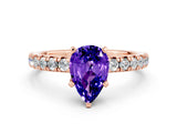 Rose gold Pear Cut Solitaire Pave Diamond Engagement Ring with Four-Prong Setting