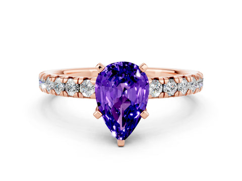 Rose gold Pear Cut Solitaire Pave Diamond Engagement Ring with Four-Prong Setting