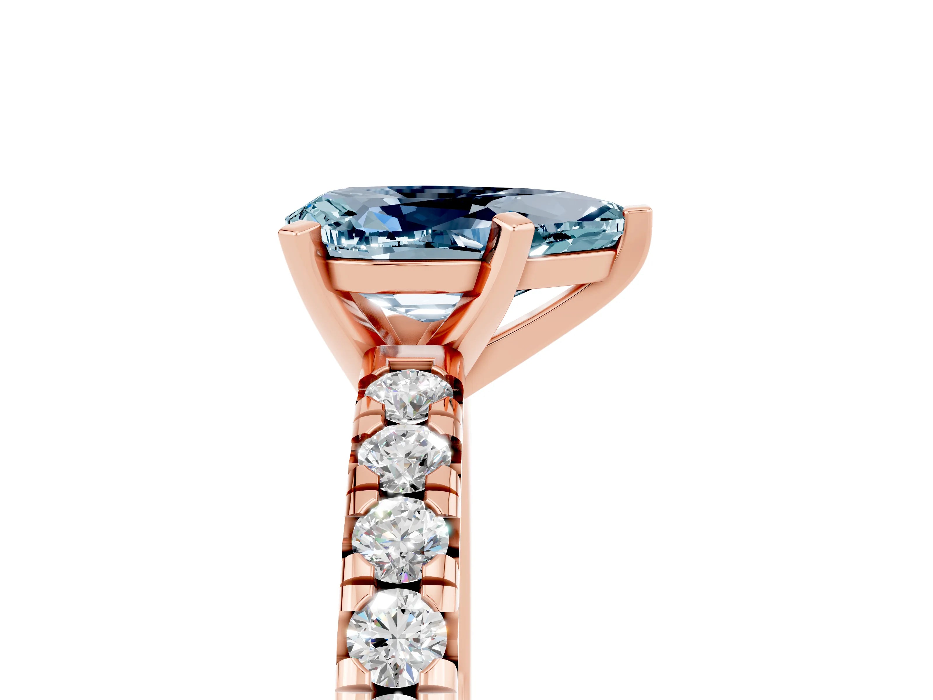 Rose gold Pear Cut Solitaire Pave Diamond Engagement Ring with Four-Prong Setting_5