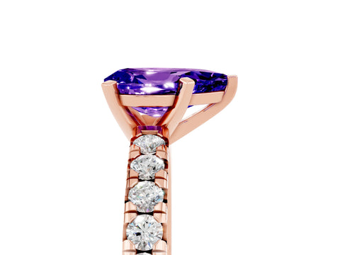 Rose gold Pear Cut Solitaire Pave Diamond Engagement Ring with Four-Prong Setting_5
