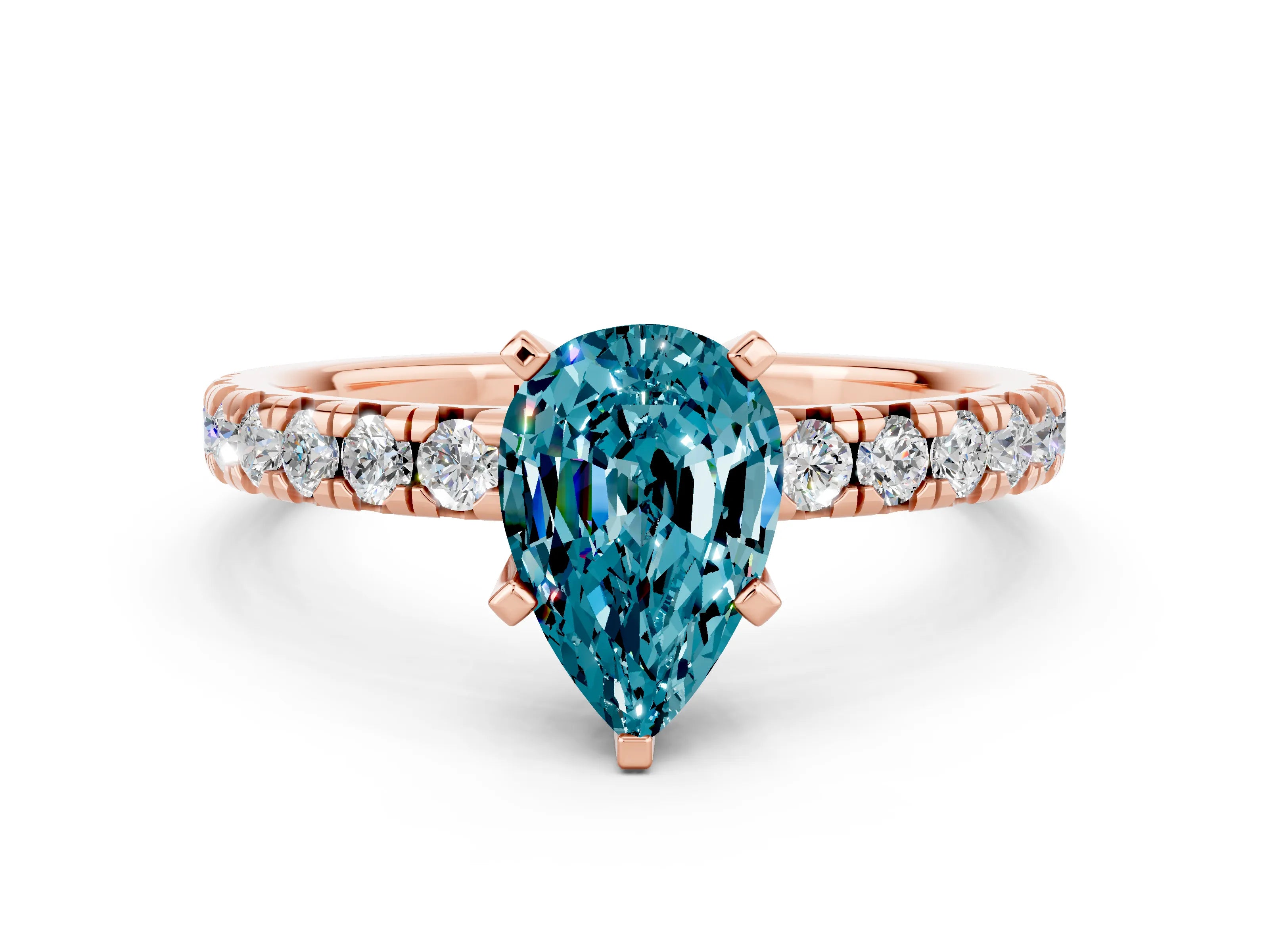 Rose gold Pear Cut Solitaire Pave Diamond Engagement Ring with Four-Prong Setting