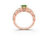 Rose gold Pear Cut Solitaire Peridot Leaf-Inspired Vine Band Ring with Prong Setting_3