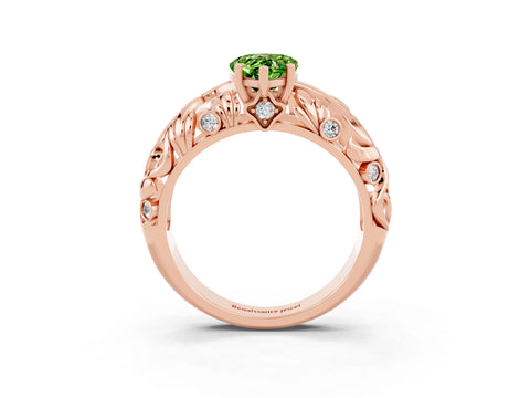 Rose gold Pear Cut Solitaire Peridot Leaf-Inspired Vine Band Ring with Prong Setting_3