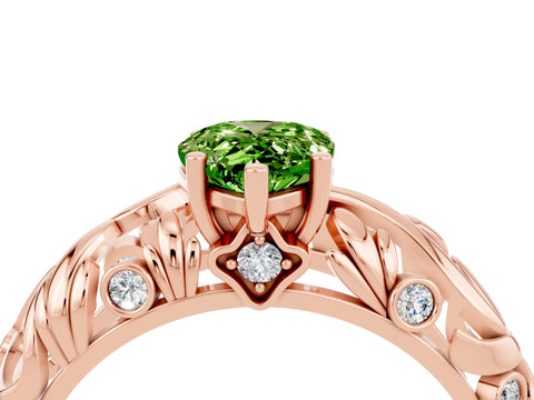 Rose gold Pear Cut Solitaire Peridot Leaf-Inspired Vine Band Ring with Prong Setting_4