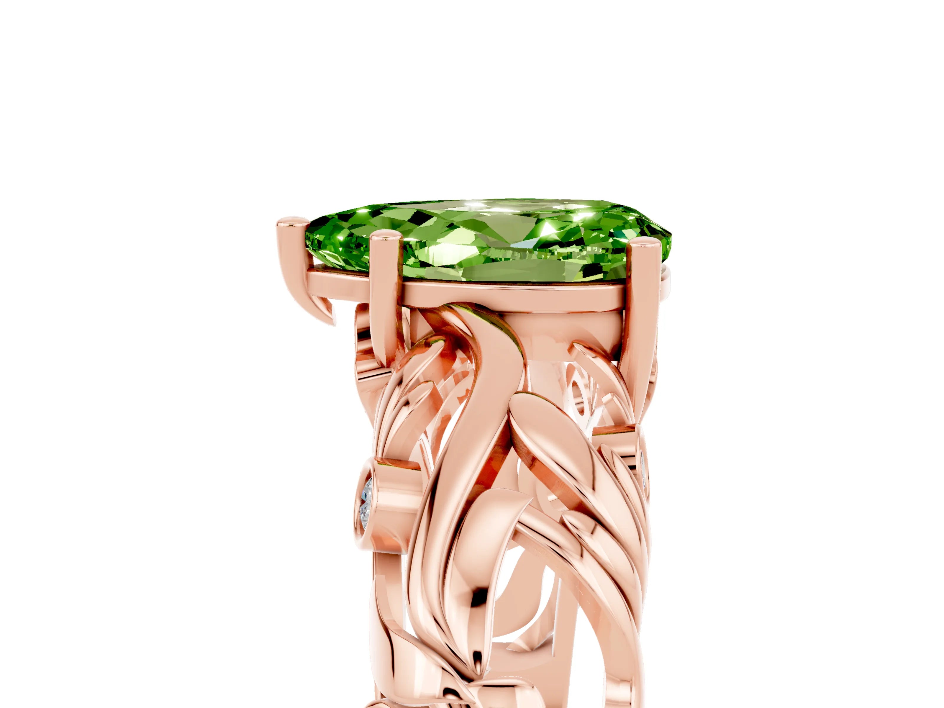 Rose gold Pear Cut Solitaire Peridot Leaf-Inspired Vine Band Ring with Prong Setting_5