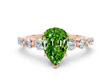 Rose gold Pear Cut Solitaire Peridot Ring with Pave Band and Four-Prong Setting