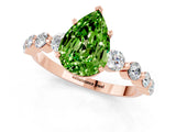 Rose gold Pear Cut Solitaire Peridot Ring with Pave Band and Four-Prong Setting_1