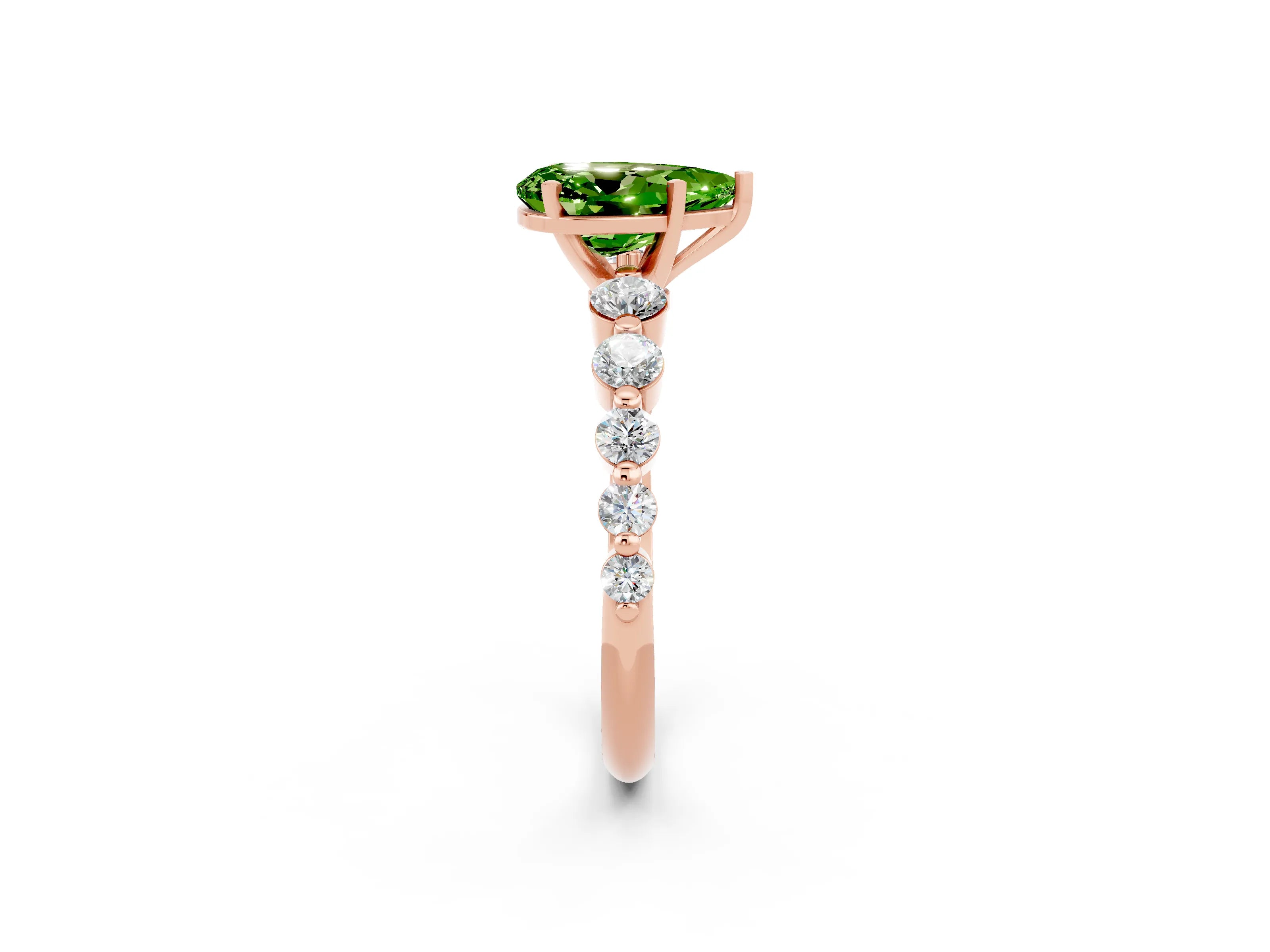 Rose gold Pear Cut Solitaire Peridot Ring with Pave Band and Four-Prong Setting_2