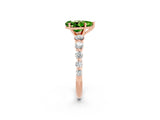 Rose gold Pear Cut Solitaire Peridot Ring with Pave Band and Four-Prong Setting_2