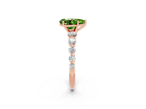 Rose gold Pear Cut Solitaire Peridot Ring with Pave Band and Four-Prong Setting_2
