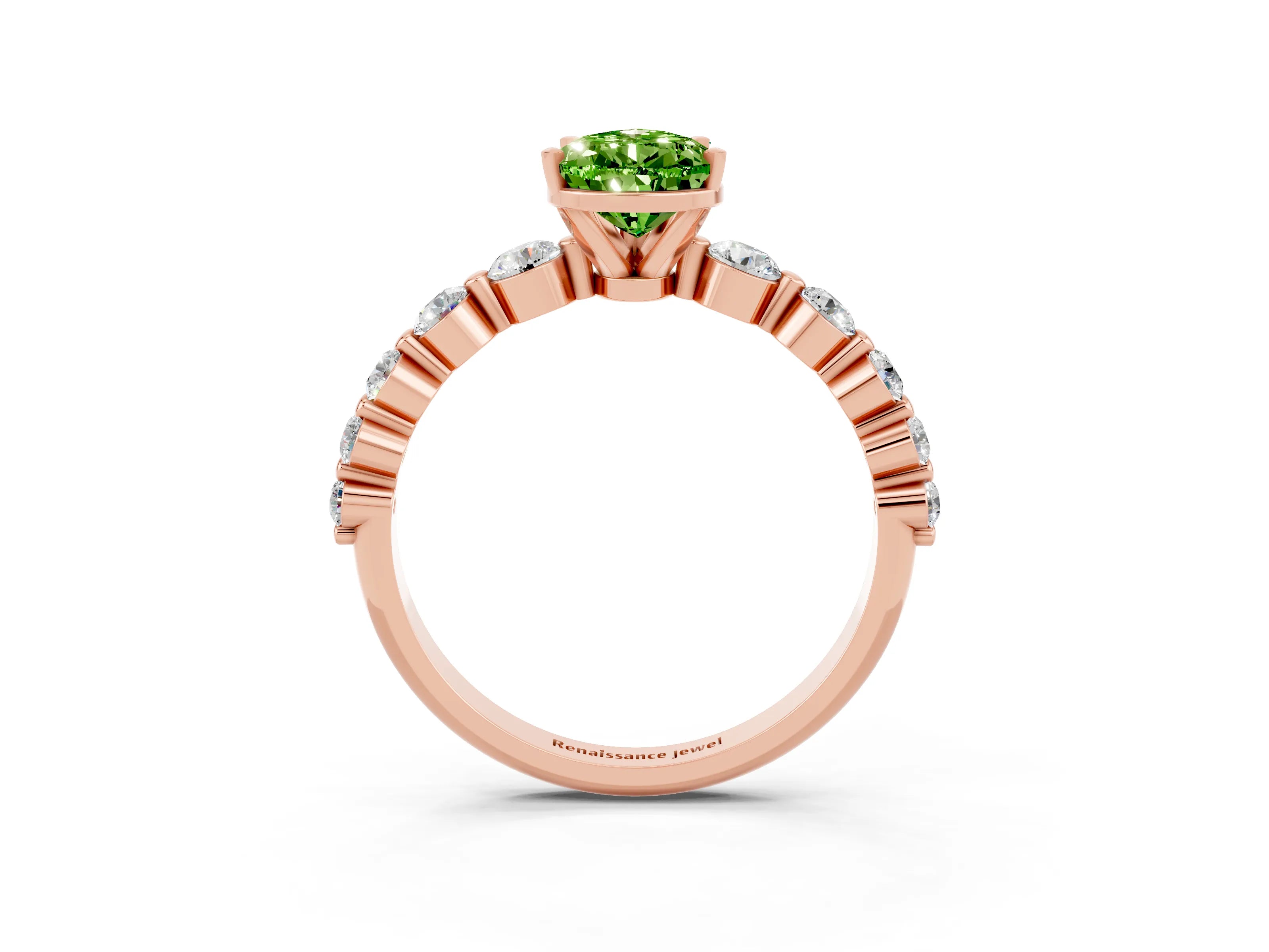 Rose gold Pear Cut Solitaire Peridot Ring with Pave Band and Four-Prong Setting_3