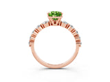 Rose gold Pear Cut Solitaire Peridot Ring with Pave Band and Four-Prong Setting_3