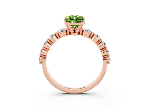 Rose gold Pear Cut Solitaire Peridot Ring with Pave Band and Four-Prong Setting_3