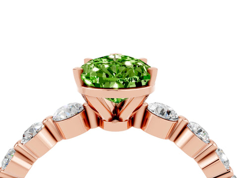 Rose gold Pear Cut Solitaire Peridot Ring with Pave Band and Four-Prong Setting_4
