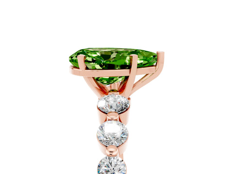 Rose gold Pear Cut Solitaire Peridot Ring with Pave Band and Four-Prong Setting_5