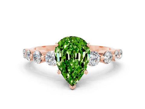 Rose gold Pear Cut Solitaire Peridot Ring with Pave Band and Four-Prong Setting