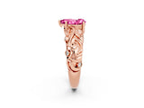 Rose gold Pear Cut Solitaire Pink Sapphire Leaf-Inspired Vine Band Ring with Prong Setting_26
